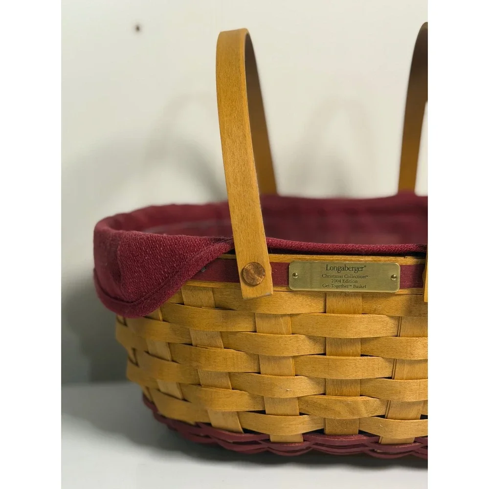Longaberger Christmas Collection 2004 Get-Together Basket Red Liner Woven Wood